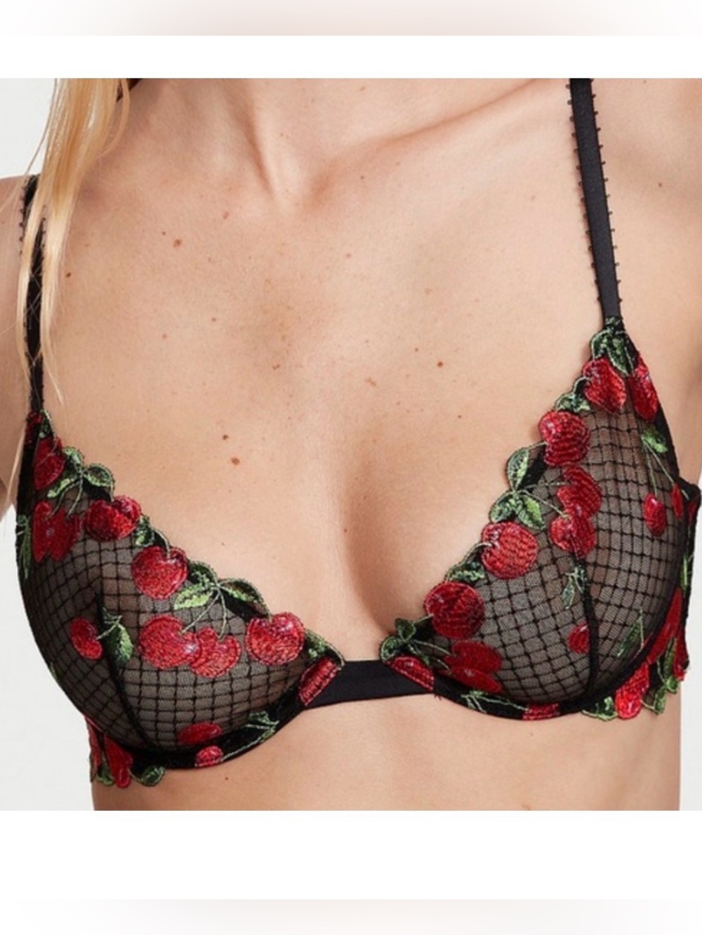 Victoria’s Secret Very Sexy Low Cut Demi Bra Black Cherry Embroidered Size 34DDD